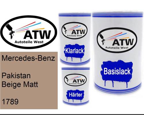 Mercedes-Benz, Pakistan Beige Matt, 1789: 500ml Lackdose + 500ml Klarlack + 250ml Härter - Set, von ATW Autoteile West.
